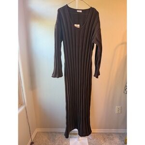 Rumored Knit Maxi Dress Brown Long Sleeve Ribbed Casual Sweater Dress‎ Womens